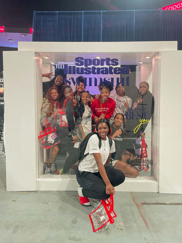 University of Houston pose for a mock Sports Illustrated Swimsuit issue cover at the Be You Women’s Empowerment series.
